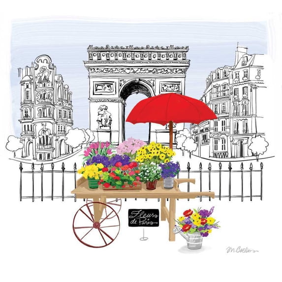 Napkin/Luncheon - "Fleurs de Paris" - Arc de Triomphe & Flower Cart Design
