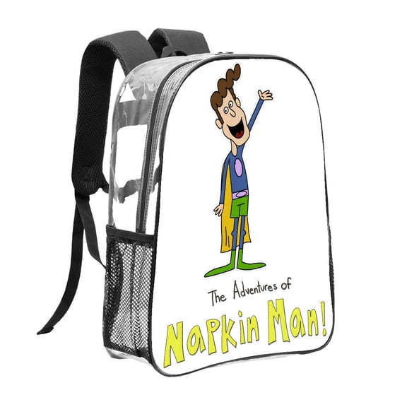 Napkin Man-theme Clear Backpack Heavy Duty Transparent Bag See Through Bookbag for Work, Sport, College, Travel12.2“X16.9"(31X43cm)