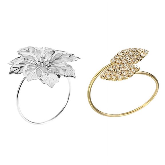 Napkin Ring, 12 Pcs Metal Napkin Rings Holder (Leaf-Gold) with 6Pack Napkin Rings, Gold Napkin Rings Buckles,Silver