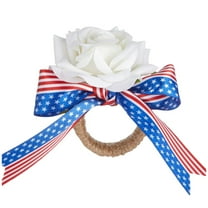 Napkin Rings,4th of July Napkin Rings, Napkin Rings Holders, Independence Day Patriotic Napkin Ring with Flower and Bow, Napkin Rings for Family Party Table Decoration