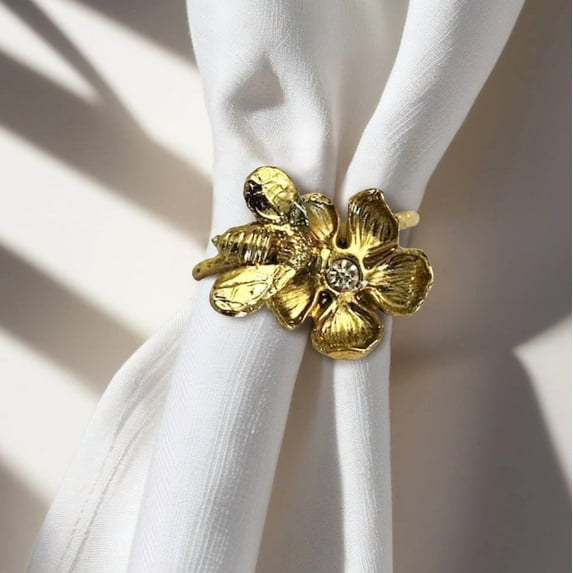 Napkin Rings Holder Set of 6 for Kitchen Dining Coffee Table in Bee Design Al Fresco for Dinner Party Cocktail Wedding Easter Holiday Birthday Thanksgiving Banquet Housewarming Gift Special Occasions