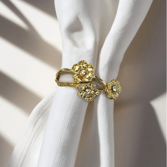 Gold Napkin Rings Holder Set of 6 for Kitchen Dining Coffee Table in Elegant Flower Design Al Fresco for Dinner Party Wedding Easter Holiday Birthday Thanksgiving Housewarming Gift Special Occasions