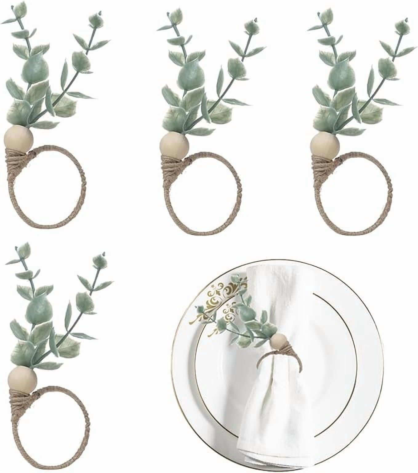 Napkin Rings Set of 4, Farmhouse Napkin Rings, Eucalyptus Leaf Napkin ...