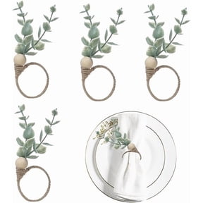 Napkin Rings Set of 4, Farmhouse Napkin Rings, Eucalyptus Leaf Napkin Rings, Boho Wood Beads Napkin Rings,Napkin Ring Holder for Weddings Christmas Party Table Decoration