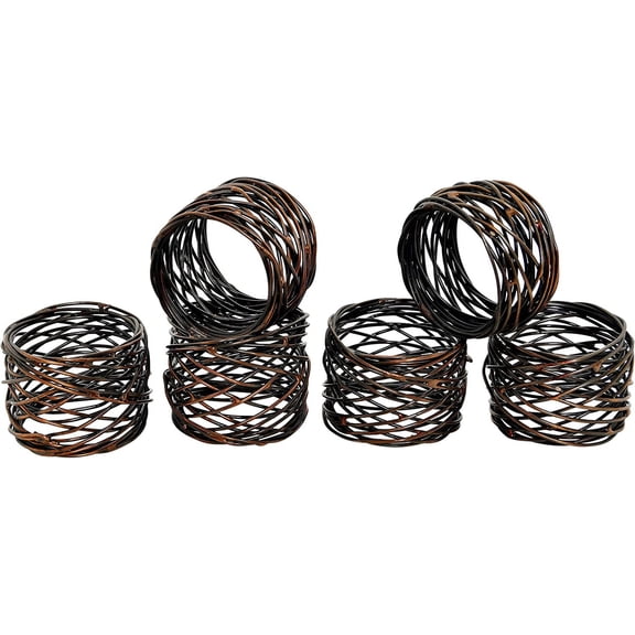 Napkin Rings Set of 6, Mesh Serviette Rings, Antique Napkin Rings Bulk for Party Decoration, Dinning Table, Everyday, Family Gatherings - A Great Tabletop Dcor - Bronze/Antique Copper