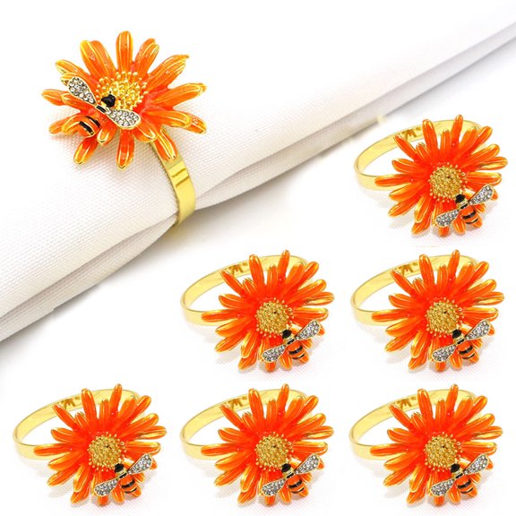 Napkin Rings Set of 6, Sunflower Metal Napkin Rings Holder, Fall Napkin Rings for Dinner Wedding Holiday Christmas Thanksgiving,Party Banquet Buffet Table Setting