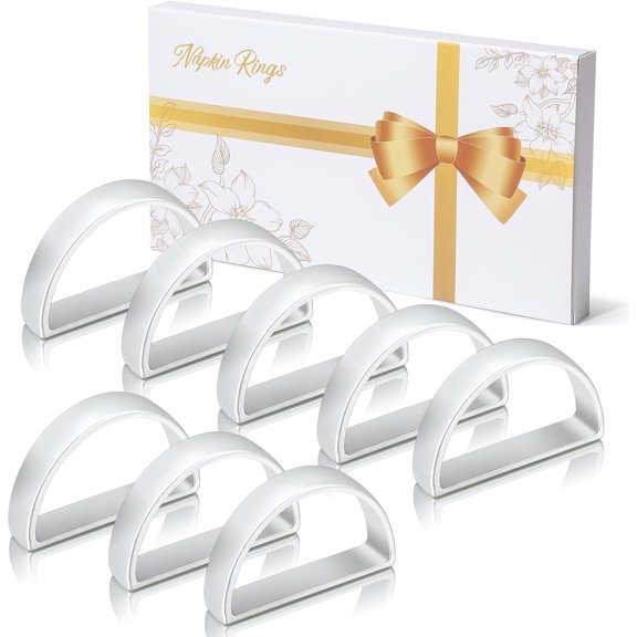 Napkin Rings Set of 8, Metal Silver Napkin Rings Bulk for Table Settings, D-Shape Napkin Holders Rings for Dinner Table Decor, Easter, Fall,Thanksgiving, Christmas, Party,Silver 8 pcs