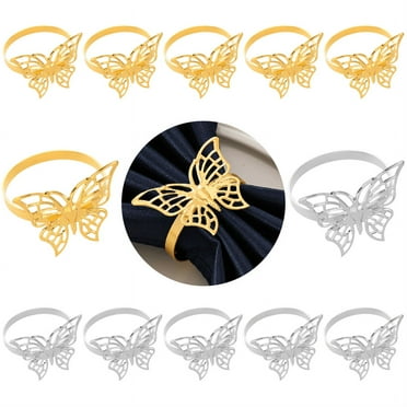 Napkin Rings Set of 12, Golden/Silver Butterfly Napkin Holders, Serviette Rings Bulk for Party Decoration, Dinning Table, Everyday, Family Gatherings