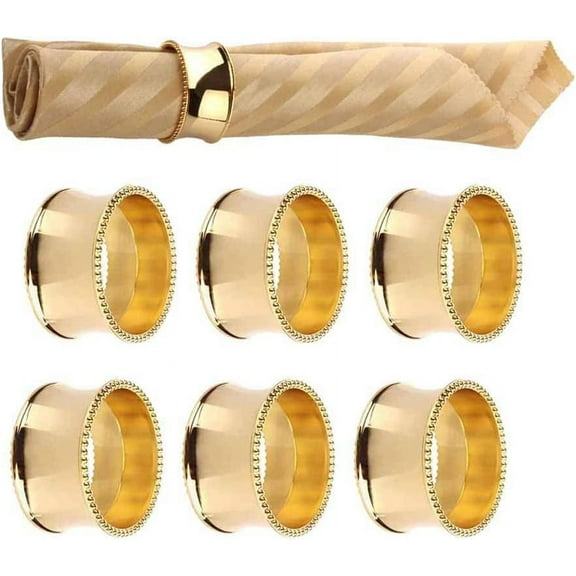 Napkin Rings Set of 6 - Gold Beaded Napkin Ring Holders - Ideal Table Decor for Wedding Receptions/Dinner/Parties
