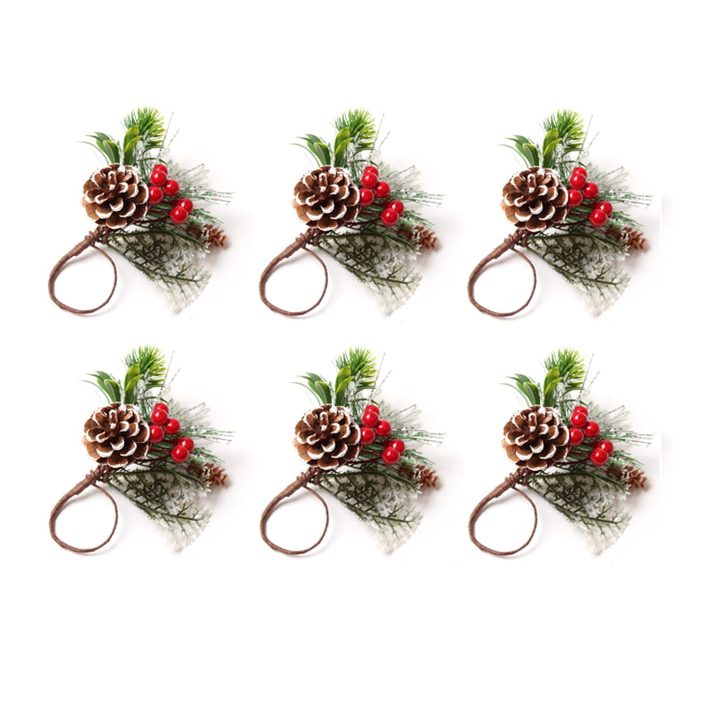 Napkin Rings Set of 6 Pine Needle Berries Christmas Thanksgiving