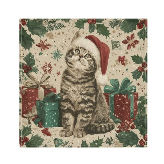 Napkin Satin Napkin 20*20 Inchx1 Kitchen Towel Dinner Plate Towel Decorative Towel Napkin Tea Towel Suitable For Kitchen Table Magical Christmas Black Cat