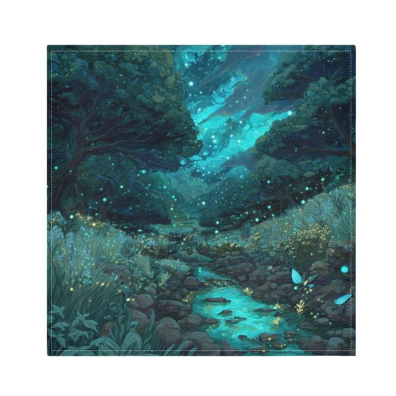 Napkin Satin Napkin 20*20 Inchx1 Kitchen Towel Dinner Plate Towel Decorative Towel Napkin Tea Towel Suitable For Kitchen Table Mystic Forest Glowing Blue Fireflies