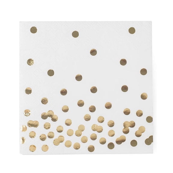 Gold Foil Polka Dot Cocktail Napkins, 50 Pack - 3-Ply Disposable Paper Party Napkins