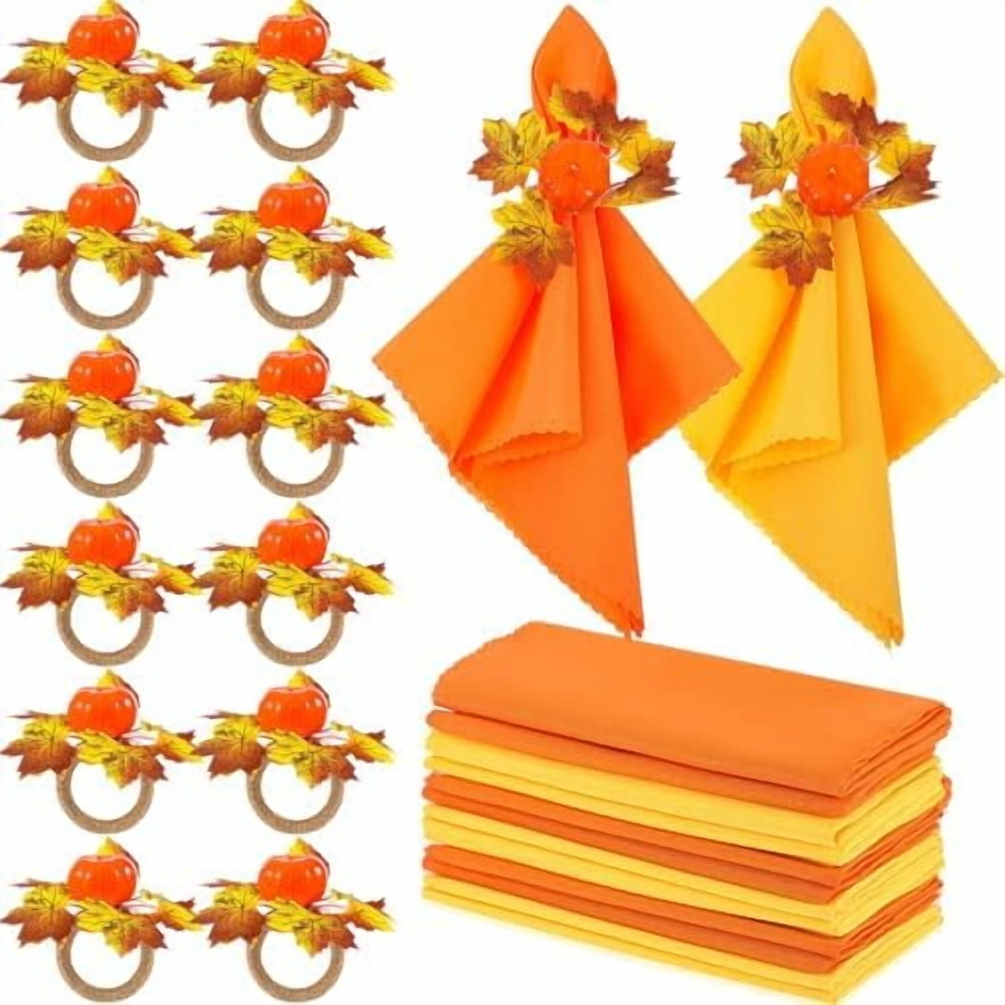 Napkins Rings Set 12 Pumpkin Fall Napkin Rings and 12 Fall Cloth ...