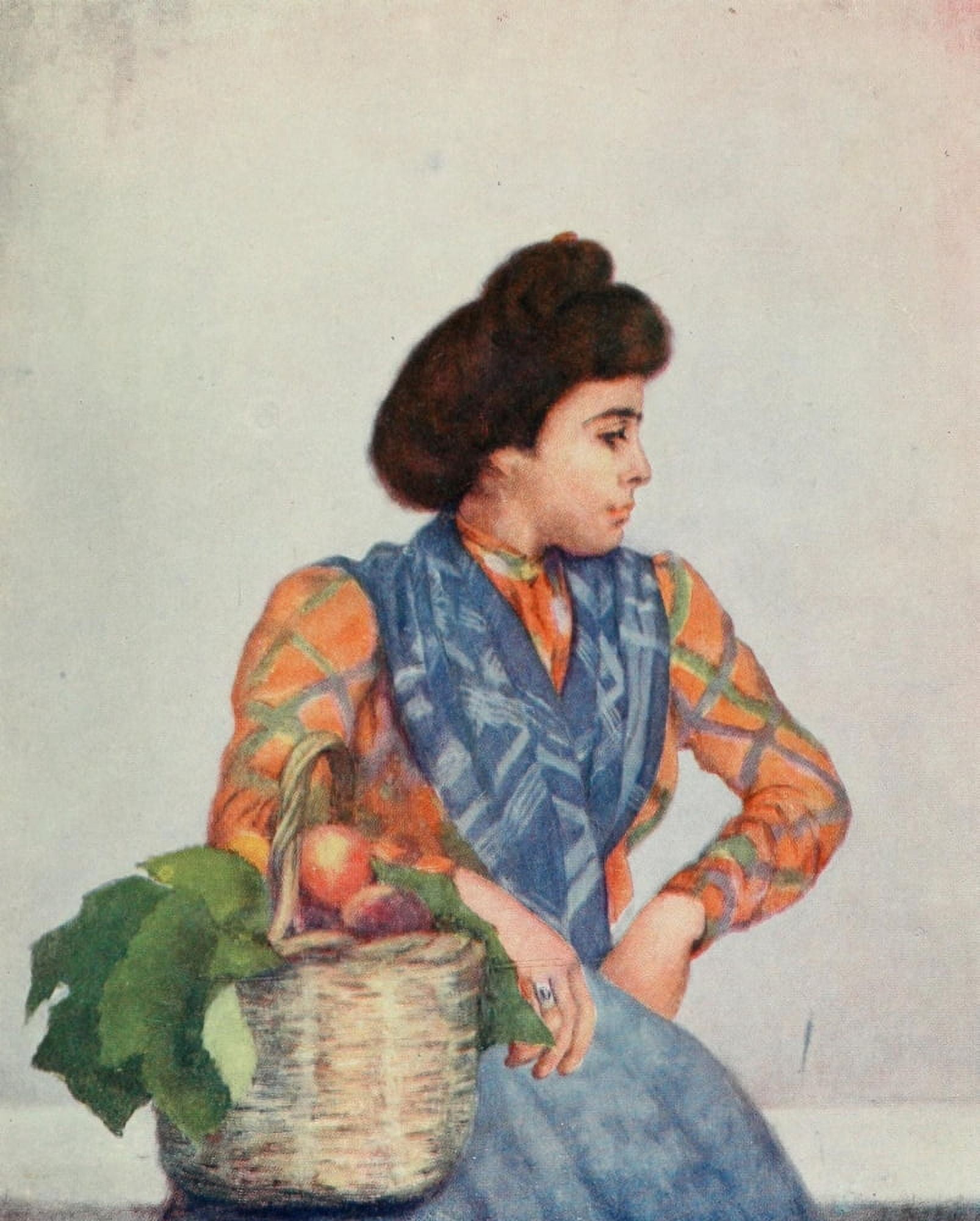 Naples 1904 A fruit seller Canvas Art - Augustine Fitzgerald (24 x 36)
