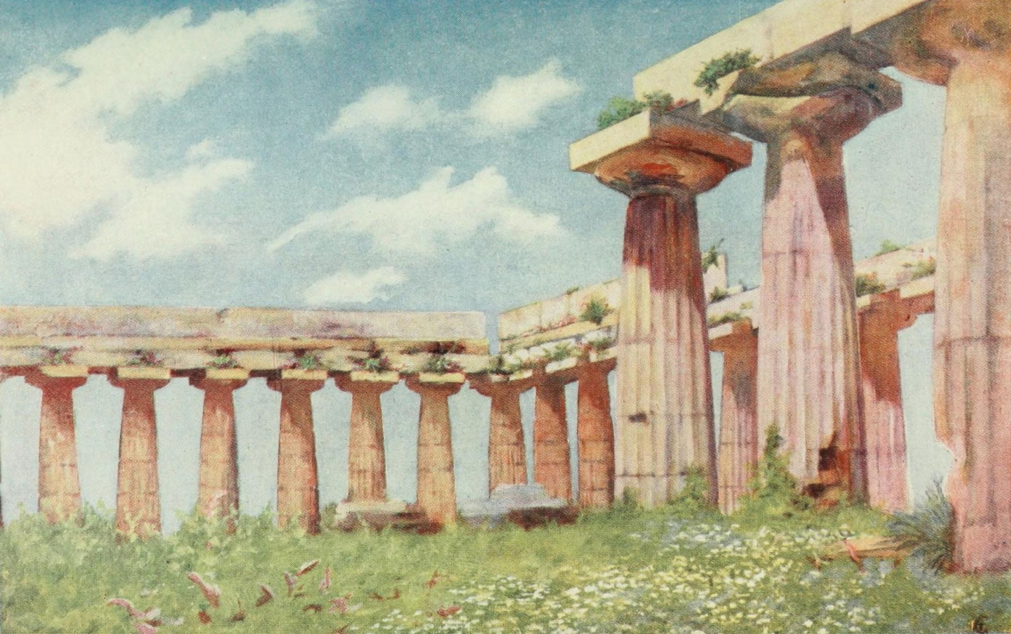 Naples 1904 Basilica of Paestum Canvas Art - Augustine Fitzgerald (18 x 24)