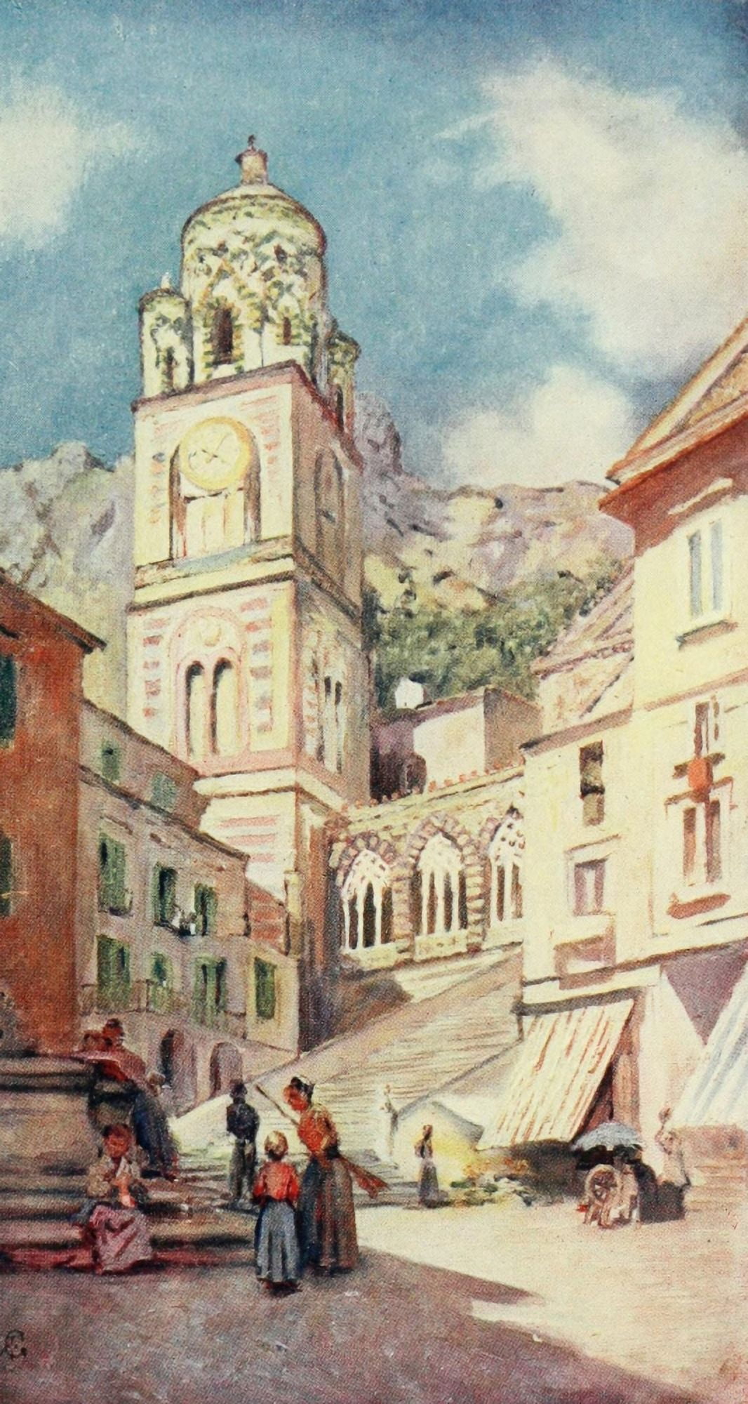 Naples 1904 Cathedral of Amalfi Canvas Art - Augustine Fitzgerald (24 x 36)