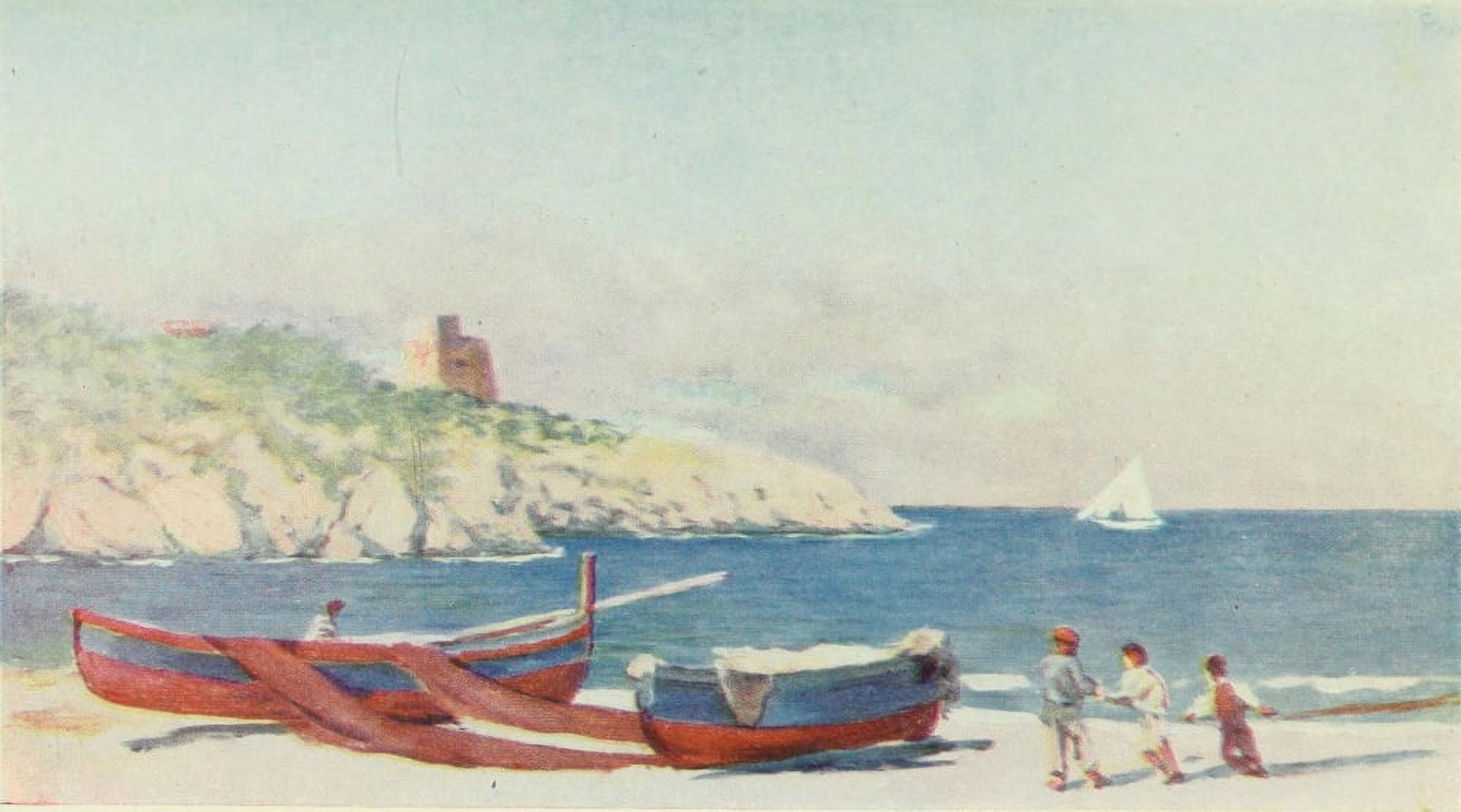 Naples 1904 Fishing village of Puolo Canvas Art - Augustine Fitzgerald (24 x 36)
