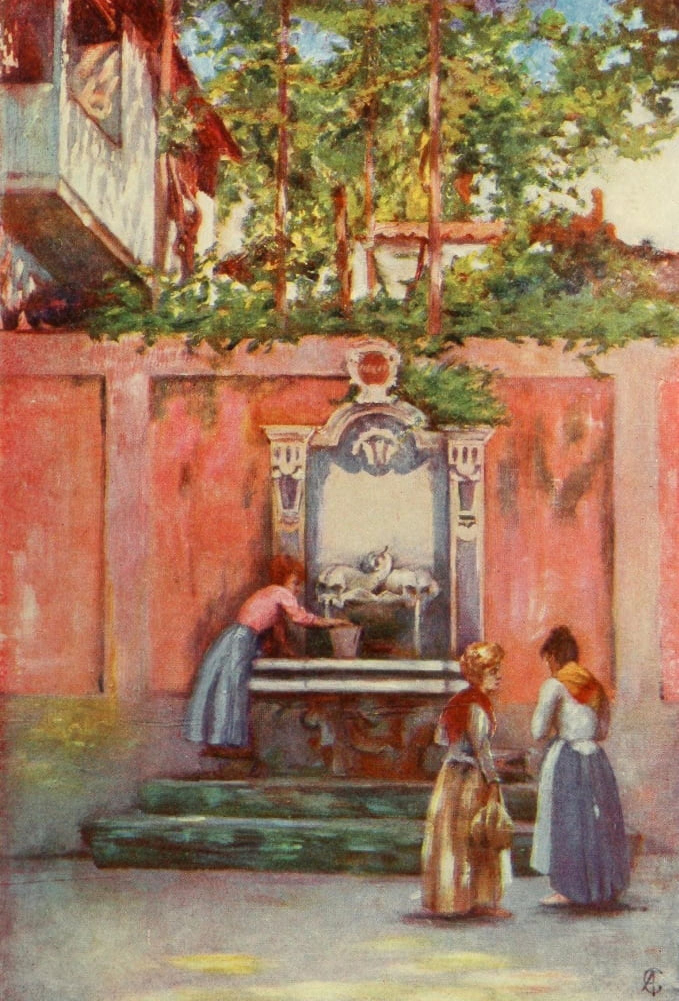 Naples 1904 Fountain in Sorrento Canvas Art - Augustine Fitzgerald (18 x 24)