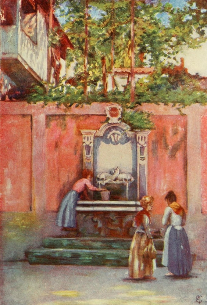Naples 1904 Fountain in Sorrento Canvas Art - Augustine Fitzgerald (24 x 36)