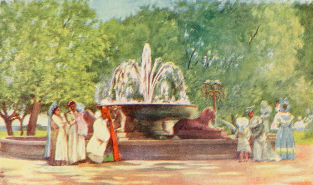 Naples 1904 Fountain of Papperella in Villa Nazionale Canvas Art - Augustine Fitzgerald (18 x 24)