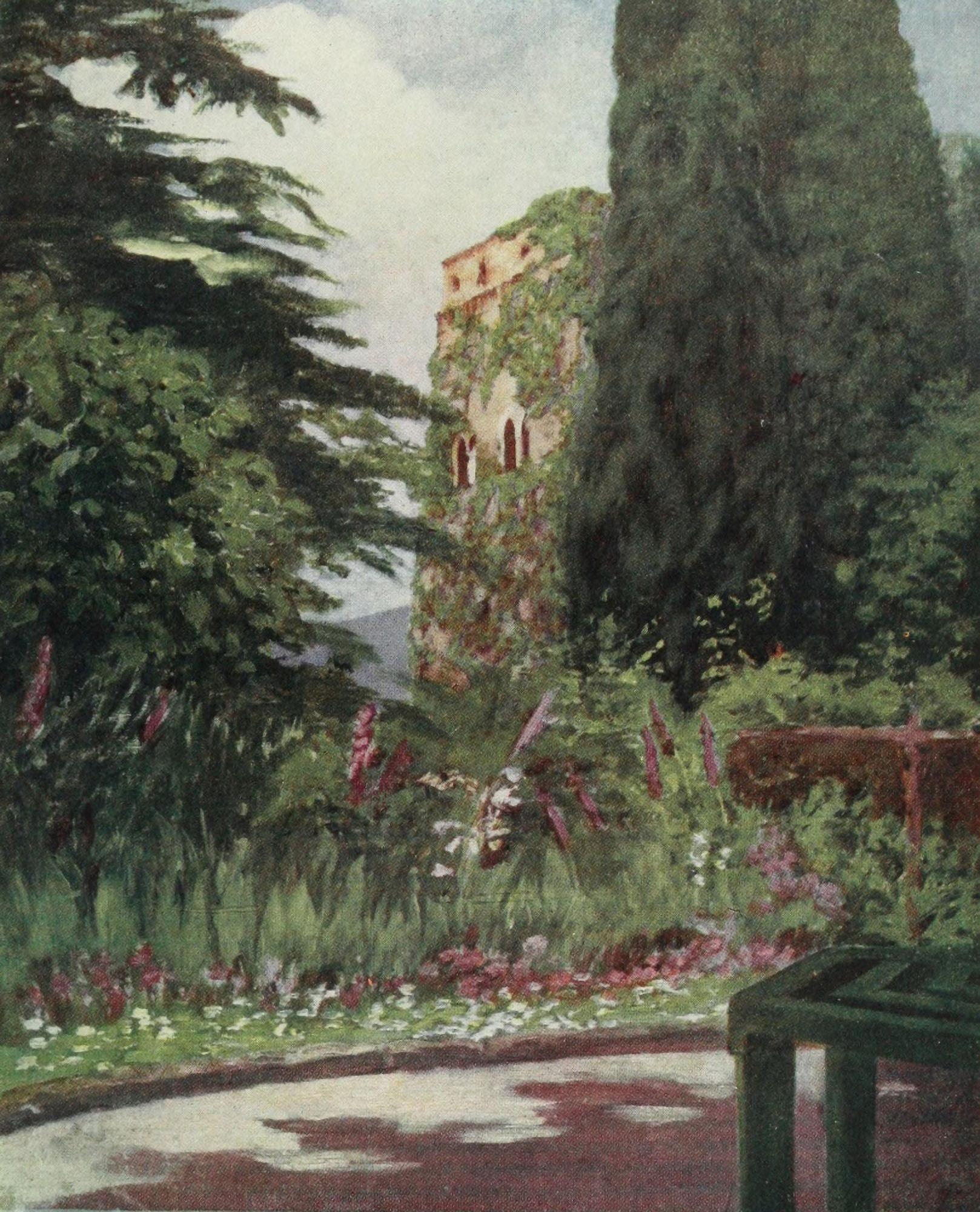 Naples 1904 Garden of Palazzo Ruffolo Canvas Art - Augustine Fitzgerald (24 x 36)