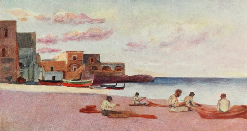 Naples 1904 Ischia Marina beach Canvas Art - Augustine Fitzgerald (18 x 24)