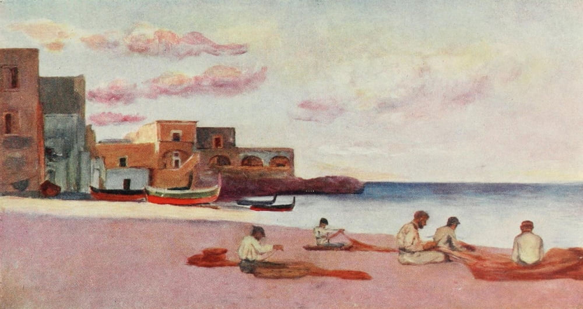 Naples 1904 Ischia Marina beach Canvas Art - Augustine Fitzgerald (24 x 36)