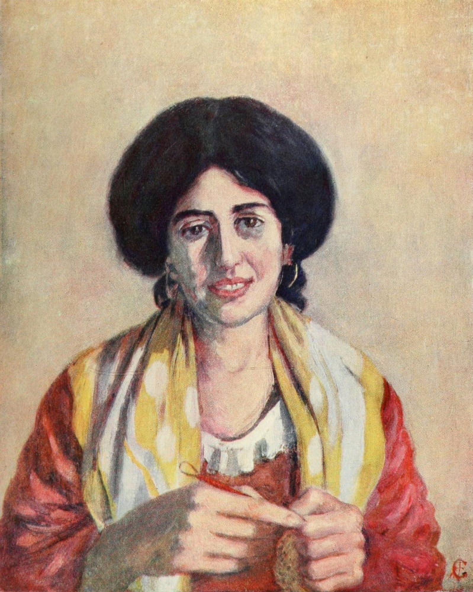 Naples 1904 Neopolitan woman knitting Canvas Art - Augustine Fitzgerald (24 x 36)