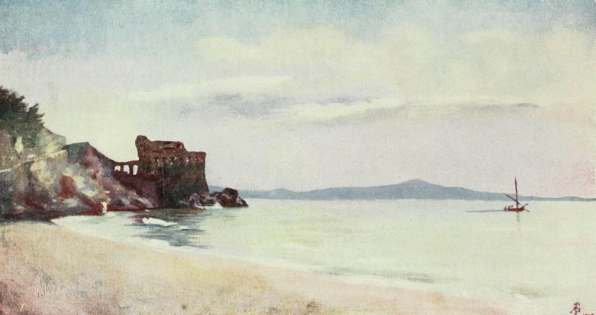 Naples 1904 Old Tower on shore of Maiori Canvas Art - Augustine Fitzgerald (18 x 24)