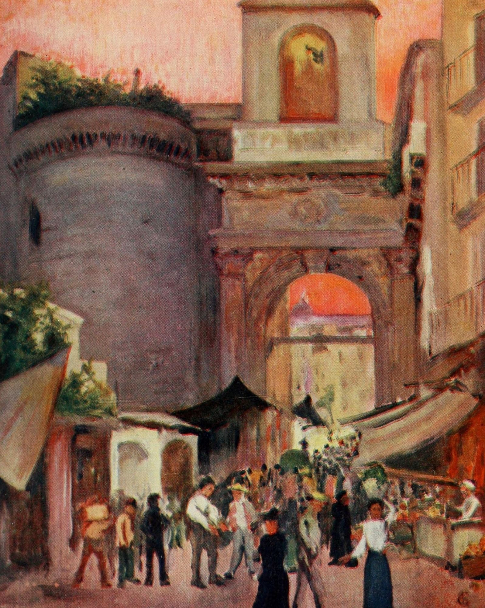 Naples 1904 Porto Capuana Naples Canvas Art - Augustine Fitzgerald (18 x 24)
