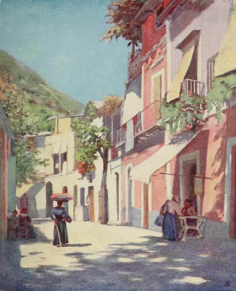 Naples 1904 Street in Casamicciola Ischia Canvas Art - Augustine Fitzgerald (24 x 36)