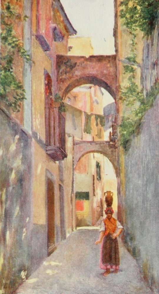 Naples 1904 Street scene in Sorrento Canvas Art - Augustine Fitzgerald (18 x 24)