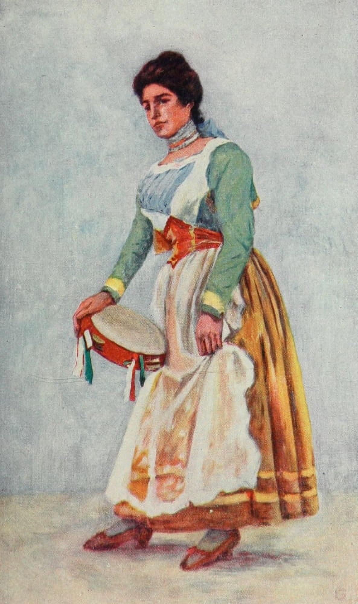 Naples 1904 Tarantella dancer at Sorrento Canvas Art - Augustine Fitzgerald (18 x 24)