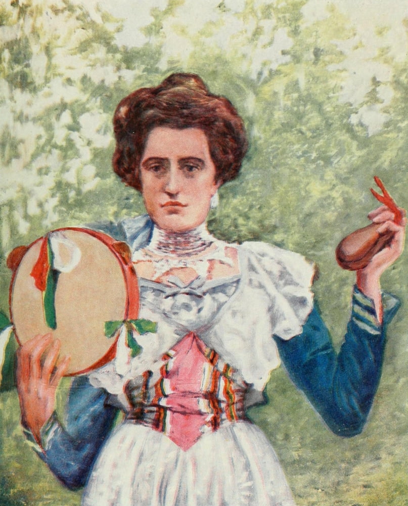Naples 1904 Tarantella dancer with castanets Canvas Art - Augustine Fitzgerald (18 x 24)