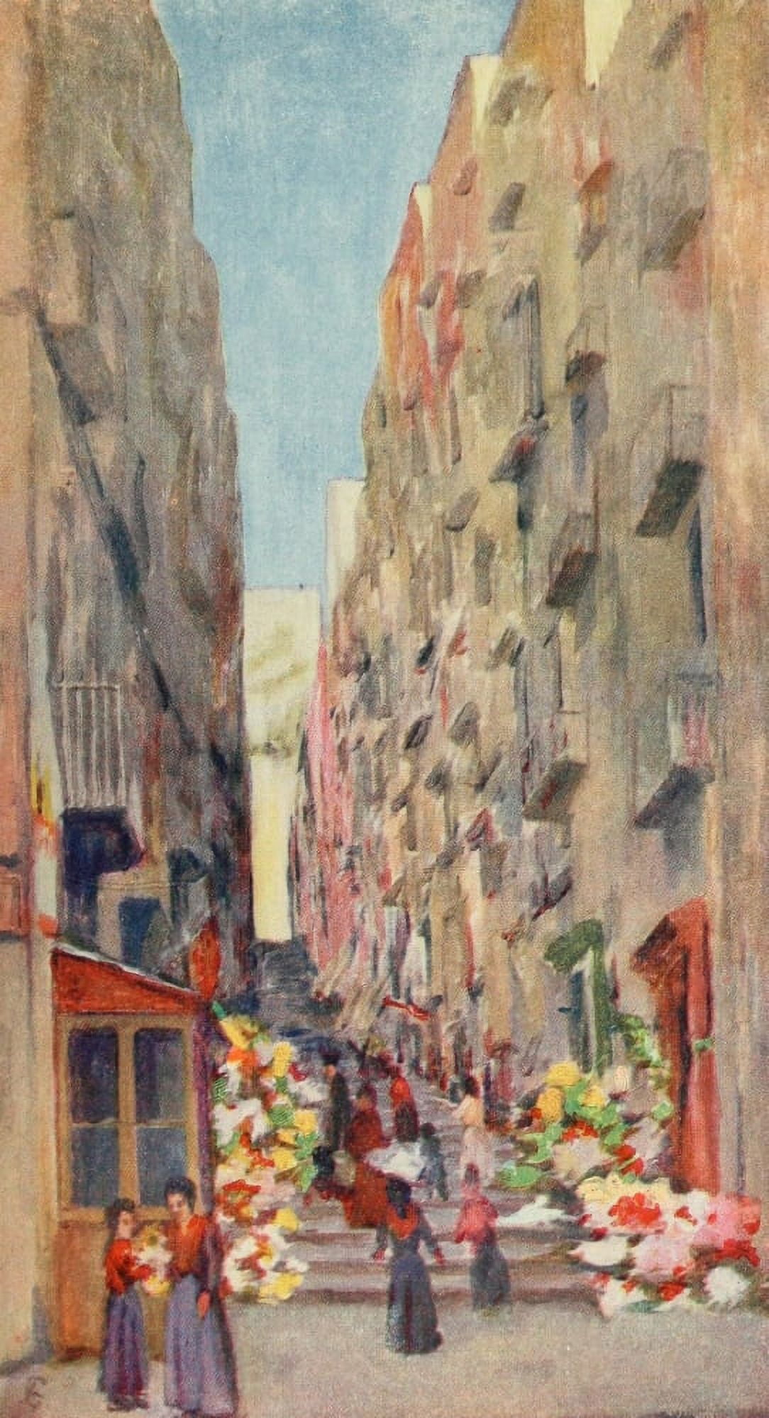 Naples 1904 The Gridone or Flower Market Canvas Art - Augustine Fitzgerald (18 x 24)