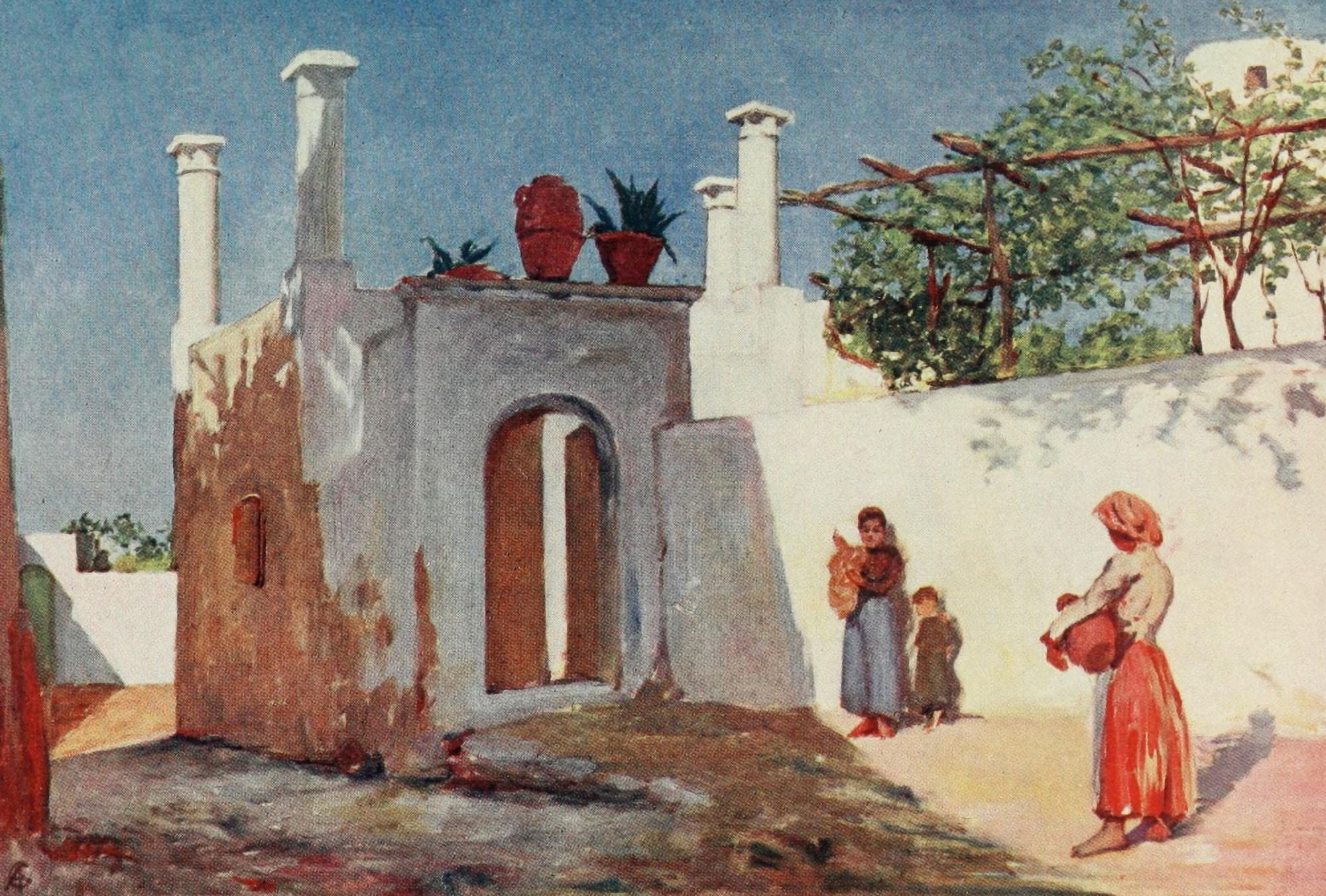 Naples 1904 Village road of Caprili Capri Canvas Art - Augustine Fitzgerald (24 x 36)