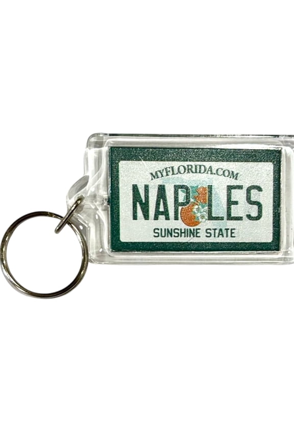 Naples Florida License Plate Acrylic Rectangular Souvenir Keychain 2.5" X 1.5"