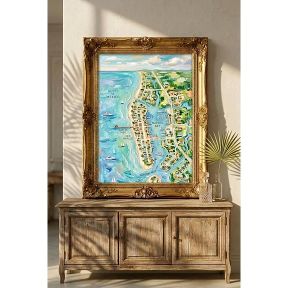 Naples Florida Map Matte Vertical Coastal Map Art: Gulf Of Mexico Beach Town Print, Unframed Paper Print