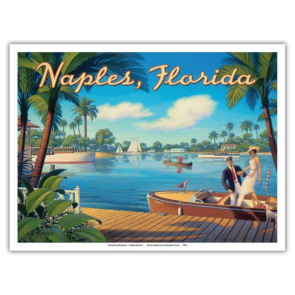 Naples, Florida - Paradise Coast - Vintage Travel Poster by Kerne Erickson - Master Art Print (Unframed) 9in x 12in