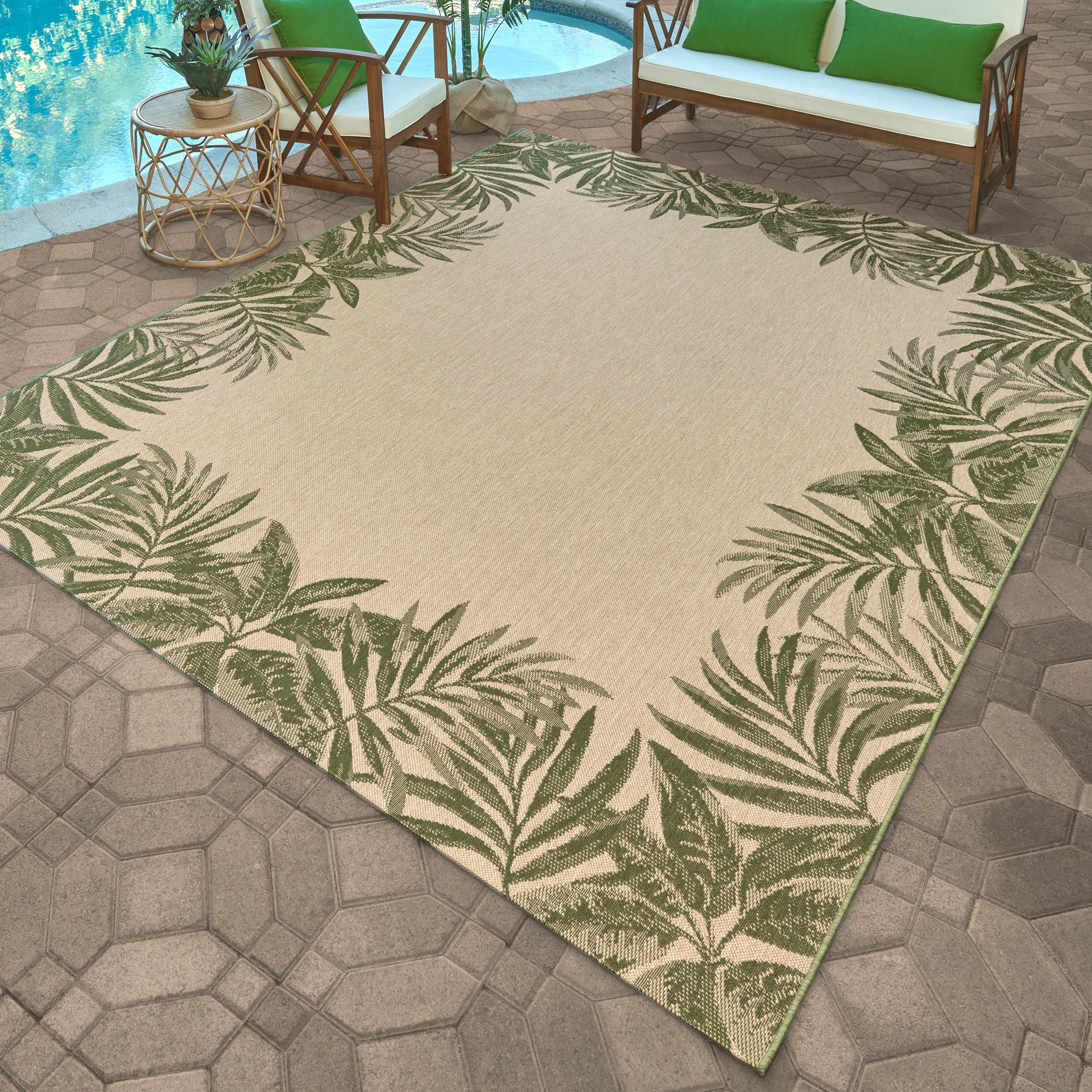 Naples Indoor/Outdoor Area Rug,Palm Border