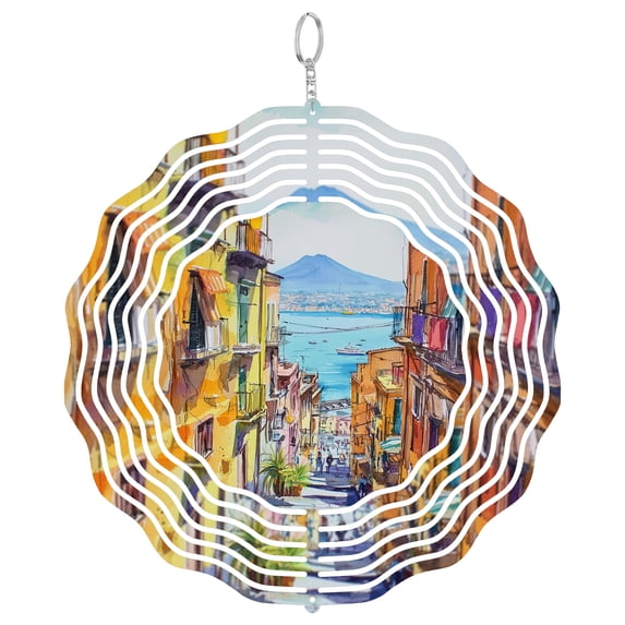 Naples Italy Bay View 3D Wind Spinner Kinetic Hanging Ornament Outdoor Garden Decor Mount Vesuvius Gift