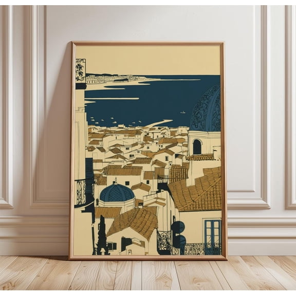 Naples Italy Coastal Rooftops Bay View Print Vintage Mediterranean Cityscape Wall Art Travel Decor, Unframed Paper Print