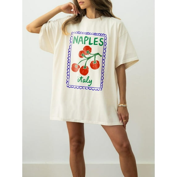 Naples Italy Tee | Italian Summer Shirt, Retro Postage Stamp Tee, Tomato Graphic Tee, European Summer Top, Trendy Oversized Summer T-shirt