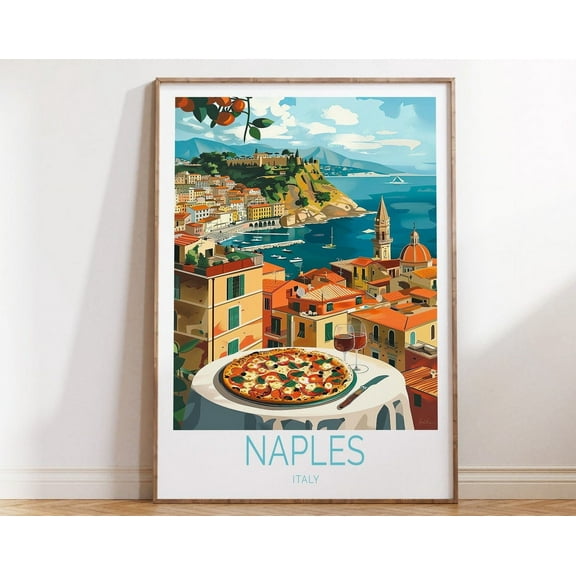 Naples Italy Travel Poster, Italy Travel Wall Art, Italy Naples Food Print, Italy Coastal Travel Wall Decor, Birthday Gifts Wall Art, Modern Wall Decor For Living Room Bedroom, 8x12 UNFRAMED