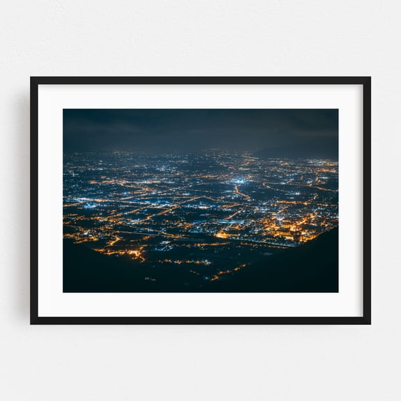 Over Naples - Naples Campania Italy Photography Cityscape Night Sky Skyline Nightlife Scenic Modern Art Travel Poster Black Framed Wall Art Print 5 x 7 inches
