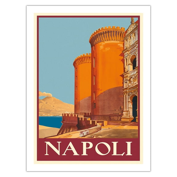 Naples (Napoli) Italy - Mount Vesuvius and the Bay of Naples - Vintage Travel Poster c.1920 - Bamboo Fine Art 290gsm Paper Print (Unframed) 24x32in