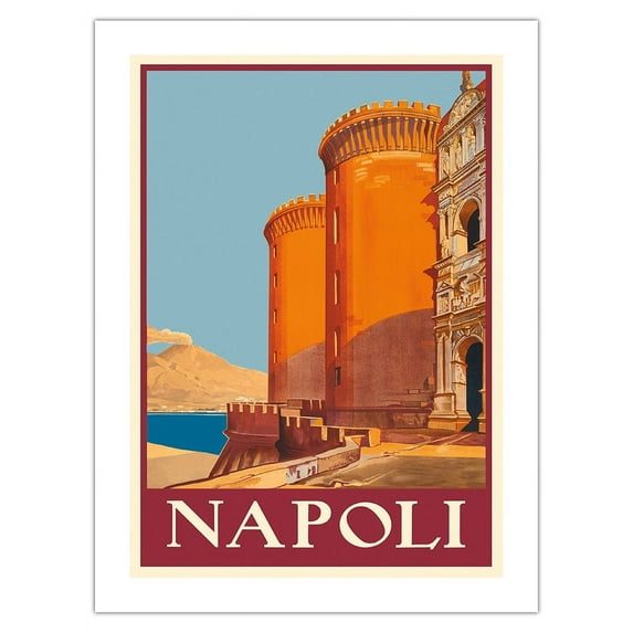 Naples (Napoli) Italy - Mount Vesuvius and the Bay of Naples - Vintage Travel Poster c.1920 - Fine Art Matte Paper Print (Unframed) 18x24in