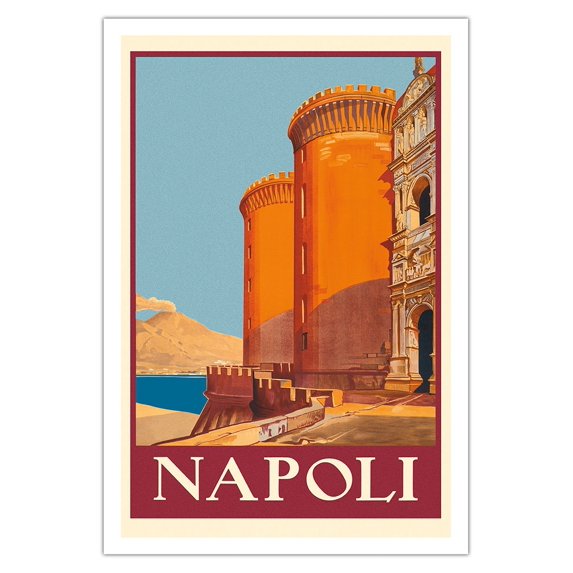 Naples (Napoli) Italy - Mount Vesuvius and the Bay of Naples - Vintage Travel Poster c.1920 - Fine Art Matte Paper Print (Unframed) 30x44in