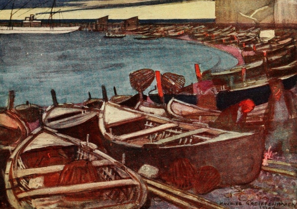 Naples Past & Present 1905 Boats at the Mergellina Canvas Art - Maurice Grieffenhagen (24 x 36)